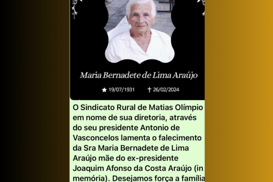 Tributo à Memória de Maria Bernadete de Lima Araújo: Mensagem de Solidariedade do Sindicato Rural de Matias Olímpio/PI